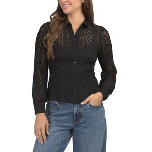 GREIGE Black Lace Knit Shirt